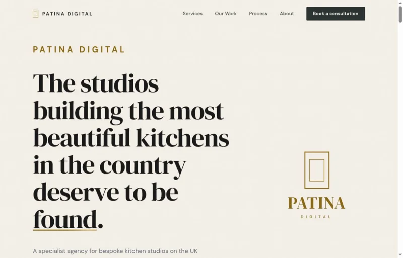 Patina Digital website homepage, captured from the live project